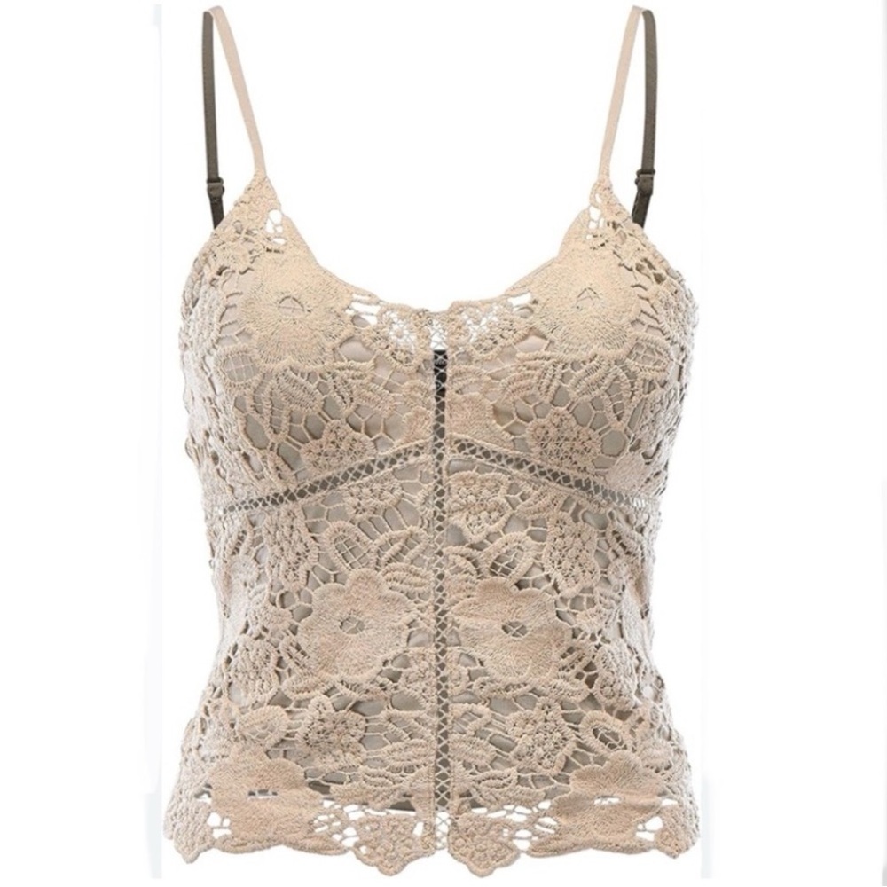 Chic Lace Crochet Camisole - Beige